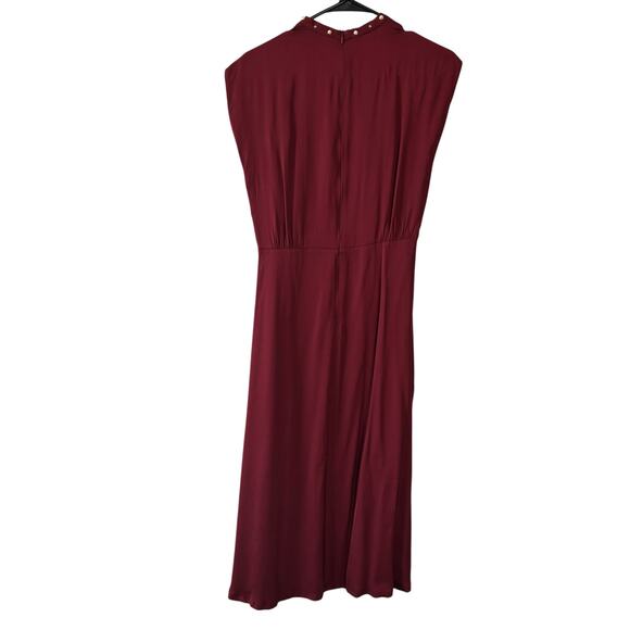 Sandro Conique Merlot Burgundy Embellished Neckline Midi Dress Women’s EU 36 - Picture 2 of 11